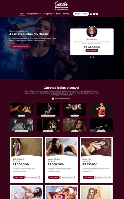 Modelo de Site para acompanhantes de luxo e garotas de programas