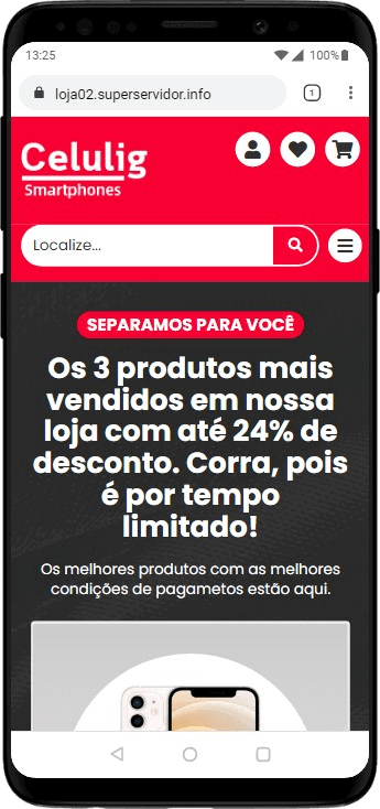 Página inicial pelo celular